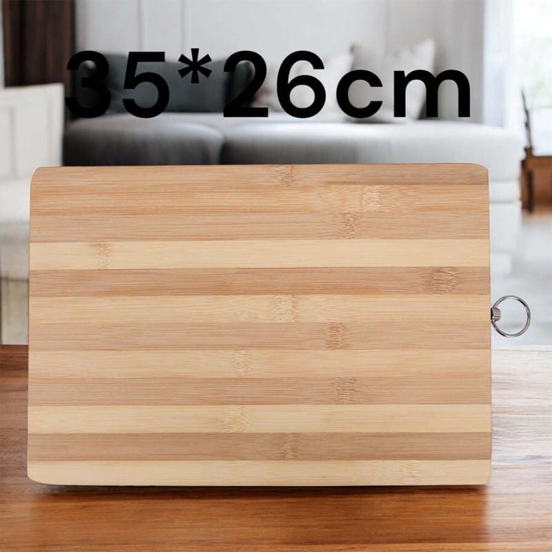 Picture of "35x26x1.8cm Bamboo Chopping Board - Rectangle Shape, Strong and Durable, Perfect for Meat, Vegetables, and Bread, Includes Hook for Easy Storage, Brown"-Brown