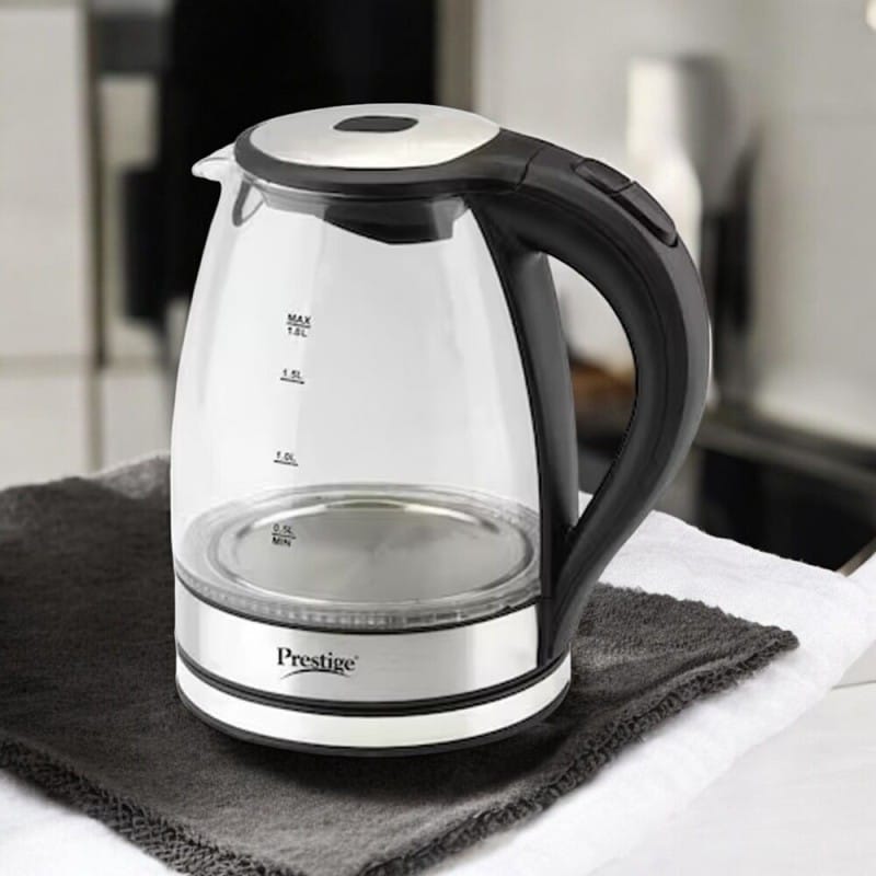 Picture of Prestige Crystal Glass Electric Kettle, 1.8L, 1000W, 220V, 50Hz – Transparent Glass, Fast Boil, Elegant Design, Multiple Colors, Perfect for Hot Water, Tea, and Coffee (1 Pc)-Multicolor