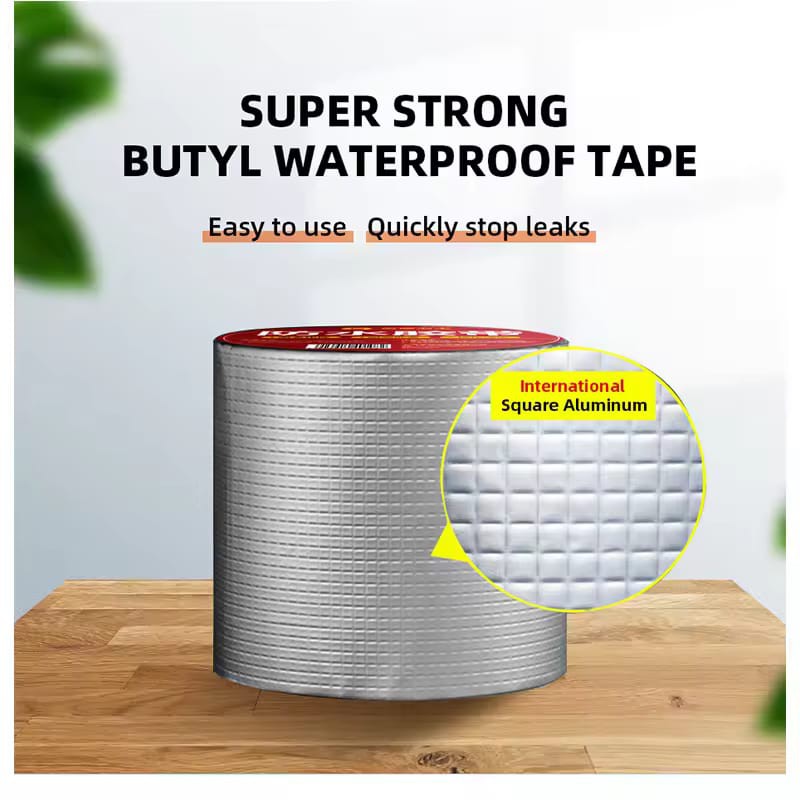 Picture of Aluminum Foil Butyl Rubber Tape High Temperature Resistance Waterproof Tape Roof Pipe Repair Stop Leak Sticker-Silver