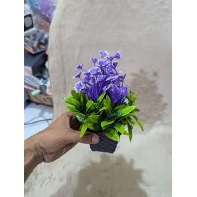 Picture of Artificial Purple Hyacinth Potted Plant with Vibrant Green Leaves in a Decorative Black Square Pot for Home Decor-Multicolor