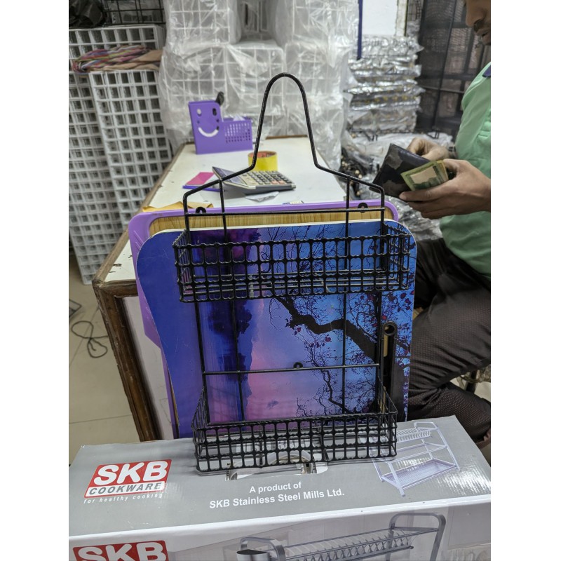 Picture of Modern Black 2-Tier Hanging Shower Caddy Organizer | Rustproof Metal Wire Basket Storage Rack for Bathroom Accessories | No Drilling Shampoo & Soap Holder with Hooks for Loofahs & Razors-Multicolor
