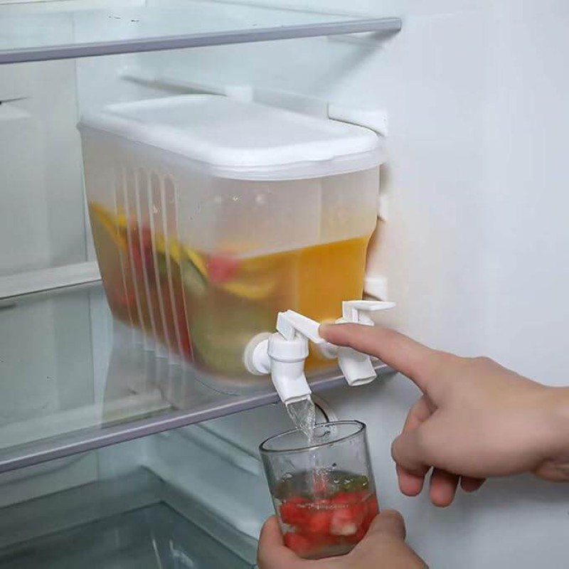Picture of 3.5l Drinks Dispenser with 2 Tap, Juice Dispenser Fridge Water Dispenser, 2 Grids Juice Container Plastic Milk Bottle Dispenser for Making Teas and Juices-White