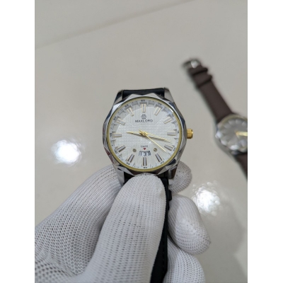 Picture of Premium Leather Watch for Men with Elegant Textured White Dial Gold-Tone Hands and Date Display Feature Waterproof Business Casual Wristwatch for Stylish Gents Perfect Gift Choice for Special Occasions.-Black
