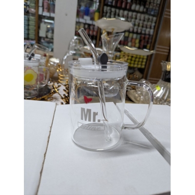 Picture of Premium Aesthetic Clear Glass Pookie Mug with Handle, Leak-Proof Lid, and Reusable Straw - Ideal Square Shape Designer Drinking Glass for Milk, Iced Coffee, Juice, and Tea-Multicolor