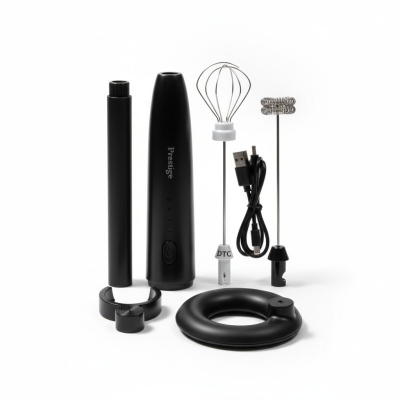 Picture of Rechargeable Handheld Electric Milk Frother and Egg Beater for Coffee Lovers in Bangladesh featuring 3 adjustable speed settings with USB charging for perfect barista style lattes and cappuccinos at home easily.-Black