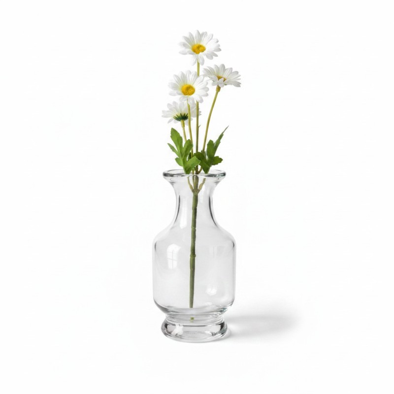 Picture of Elegant Moira clear glass hand-tied flower vase with bulbous body and flared rim, perfect for wedding centerpieces, minimalist home decor, or displaying beautiful fresh floral arrangements and small aesthetic flower bouquets.-Multicolor