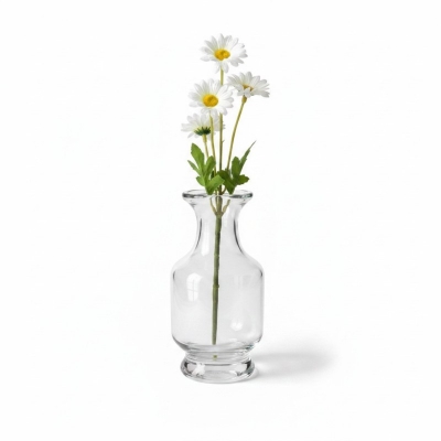 Picture of Elegant Moira clear glass hand-tied flower vase with bulbous body and flared rim, perfect for wedding centerpieces, minimalist home decor, or displaying beautiful fresh floral arrangements and small aesthetic flower bouquets.-Multicolor