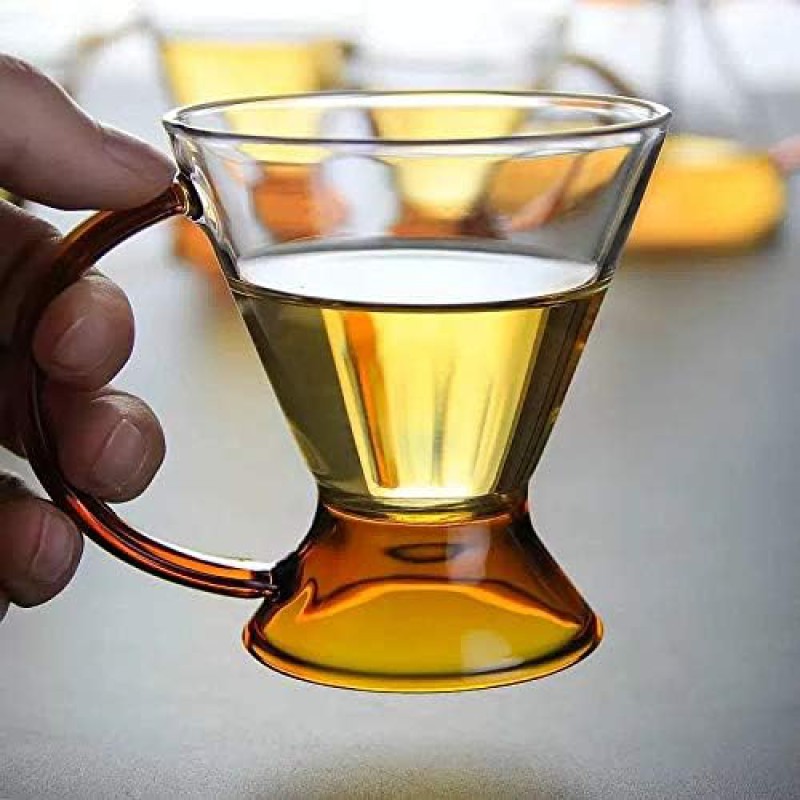 Picture of 1Pc Amber Borosilicate Glass Mug, Heat Resistant Tea Cup, Modern Design-Multicolor