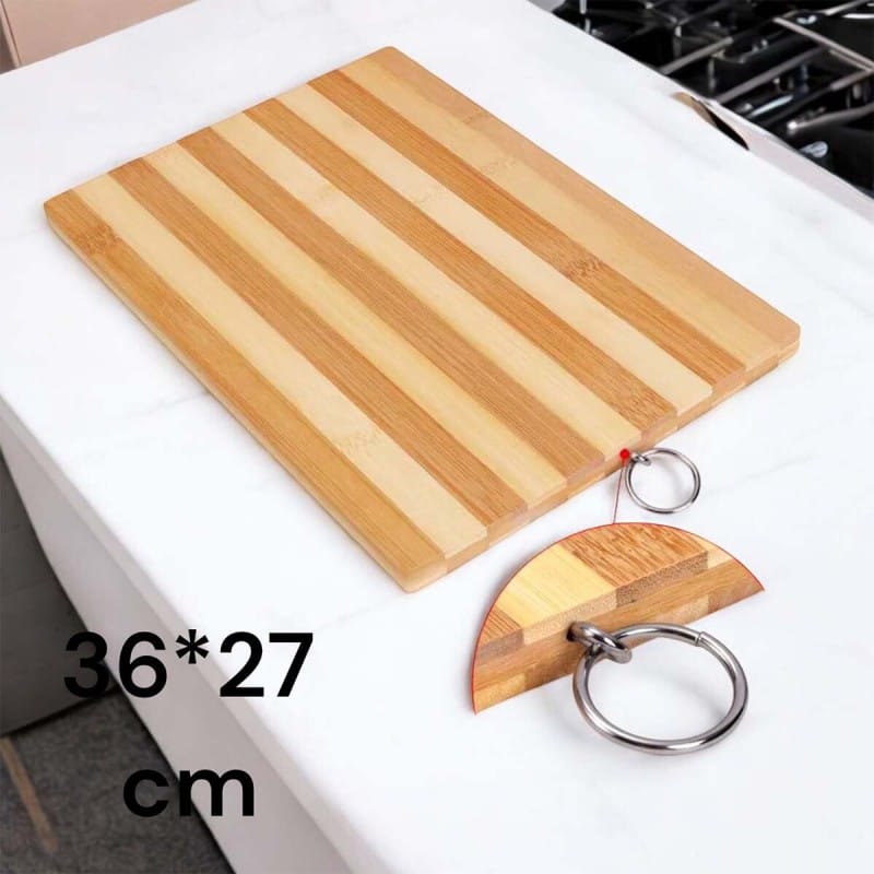 Picture of "36x27x1.8cm Rectangle Bamboo Board - Strong and Durable, Ideal for All Kitchen Needs, Includes Hook for Easy Storage, Brown Wooden Chopping Board"-Brown