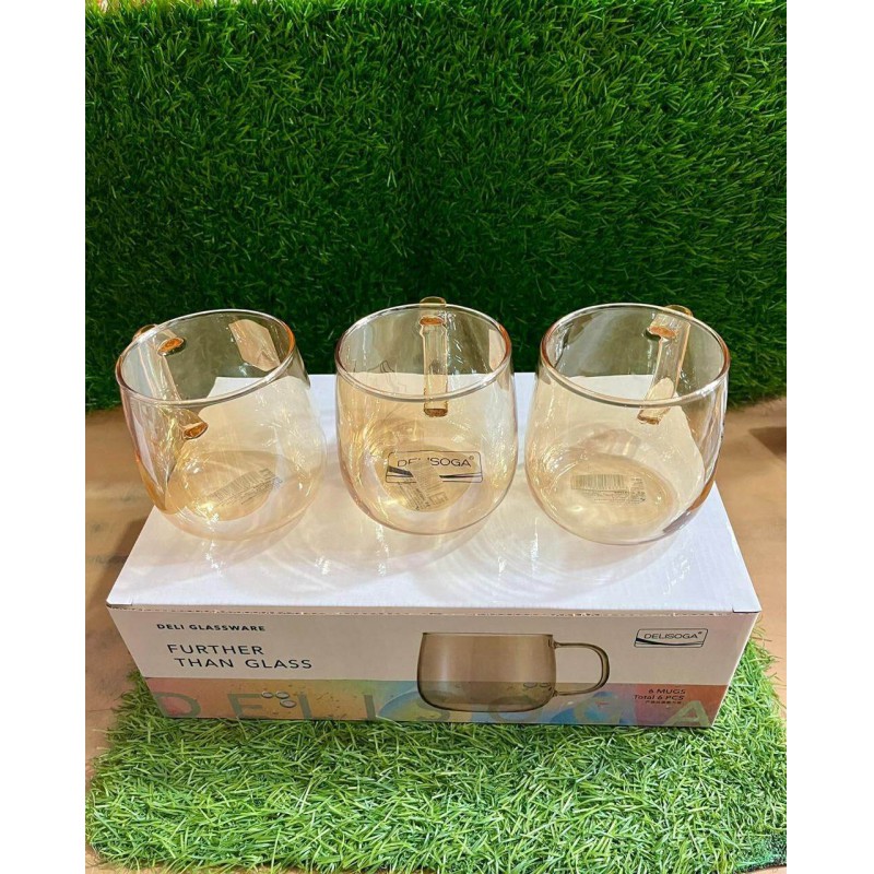 Picture of Pack of 4 Borosilicate Glass Mugs - 520ml, Microwave Safe, Scratch Resistant, Lightweight, Multicolor Set, Round Shape, No Lid, Ideal for Tea, Coffee, Milk & Cold Drinks, GPB27-ML.-Multicolor