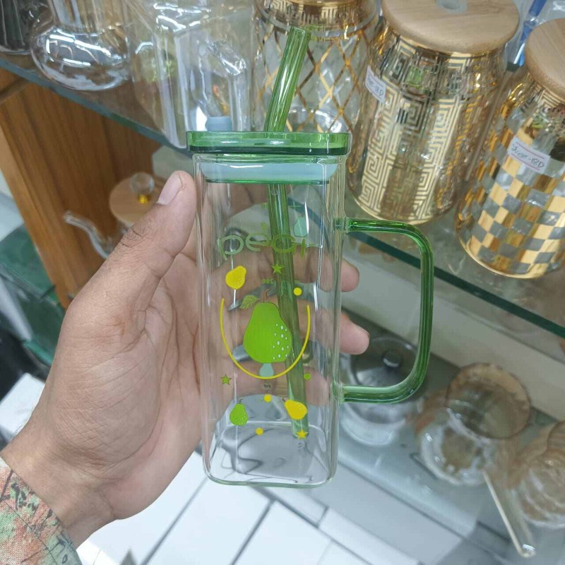 Picture of Eco-Friendly Glass Sipper Tumbler – 400ml Durable Borosilicate Glass with Multi-Color Straw & Lid – Microwave Safe & Scratch Resistant – Reusable Cup for Hot & Cold Drinks – Pack of 1-green