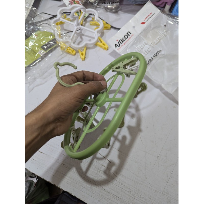 Picture of Multifunctional Plastic Sock Drying Rack Hanger with Multiple Peg Clips | Foldable Windproof Swivel Hook Laundry Airer Organizer for Underwear, Bras, Baby Clothes, Small Items, Towels | Space-Saving Drip Hanger-Multicolor