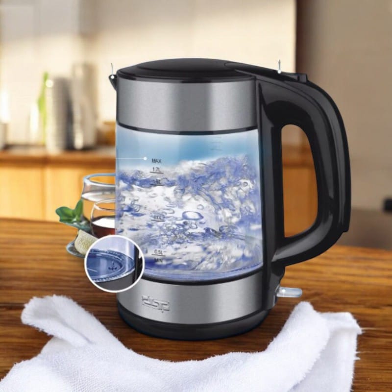 Picture of Electric Glass Kettle Teapot – 1.8L, 1850-2200W, 220V, 50Hz, Blue LED Light, Durable Glass Body, Automatic Power-Off, Large Capacity Water Boiler for Kitchen Appliances, Available in Multiple Colors (1 Pc)-Multicolor