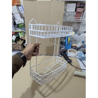 Picture of White 2-Tier Wall Mounted Wire Spice Rack | Multipurpose Kitchen & Bathroom Organizer-White