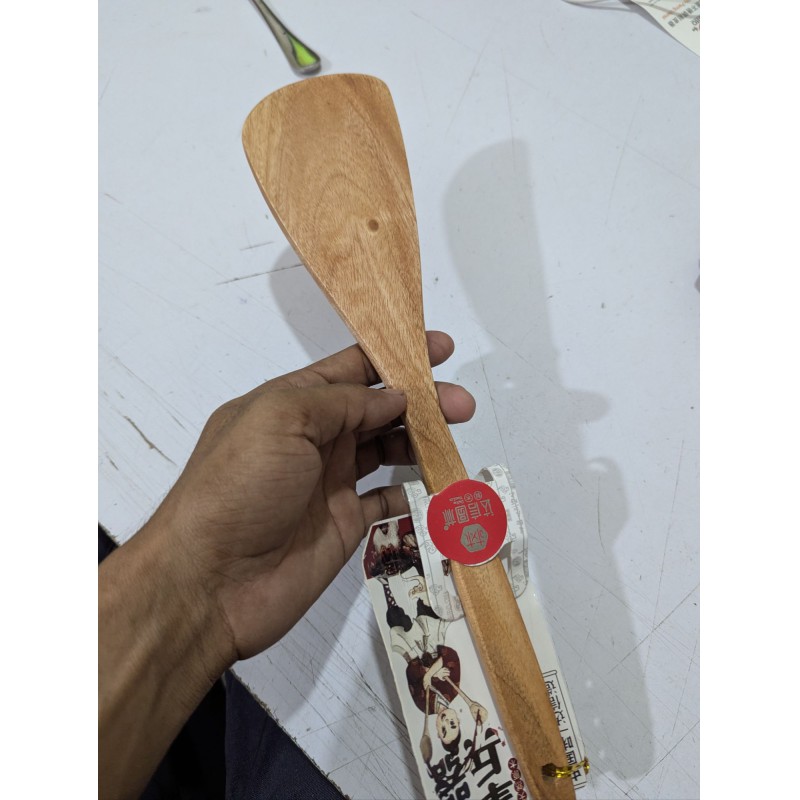 Picture of Premium Natural Wooden Wok Spatula Long Handled Stir Fry Turner Non Stick Kitchen Utensils Cooking Scraper-Brown