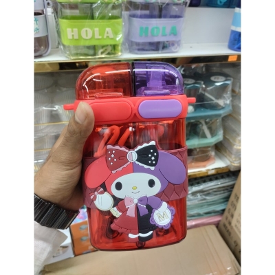 Picture of Sanrio Melody Kuromi Hello Kitty Double Drink Plastic Water Cup with Straw 640ml Large Capacity Kawaii Cartoon Square Bottle Kids Gift Leak Proof Food Grade Plastic Red Mug Household Drinkware-red
