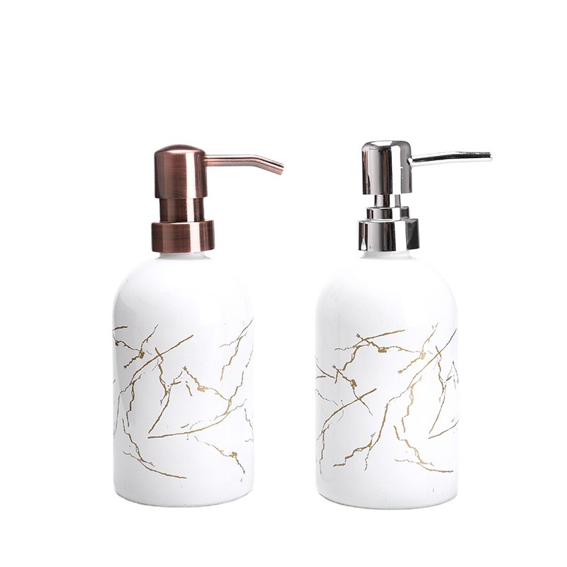 Picture of 1 pcs Glass Soap Dispenser Pump Bottle Press Design Refillable Lotion and Shampoo Container for Bathroom and Kitchen Marble Pattern Hand Soap Dispenser Easy to Fill and Operate 320 ml-Multicolor