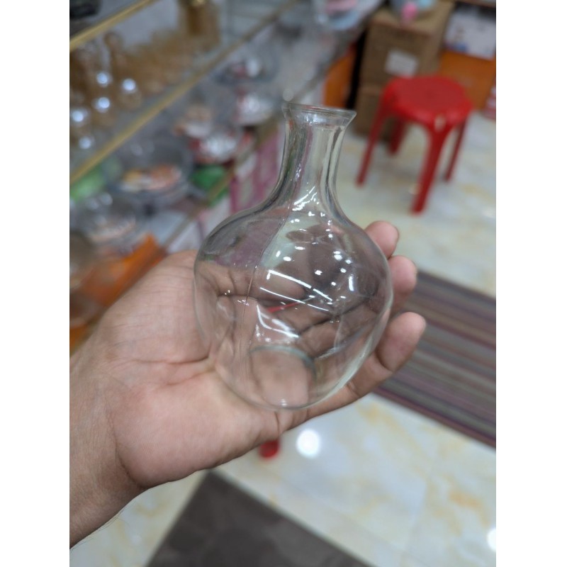Picture of Large Smoke Grey Hand-Blown Glass Balloon Vase, Elegant Round Big Belly Decorative Bud Bottle with Slender Narrow Neck for Single Stems, Modern Aesthetic Centerpiece for Minimalist Living Room Home Decor Accent clear-Multicolor