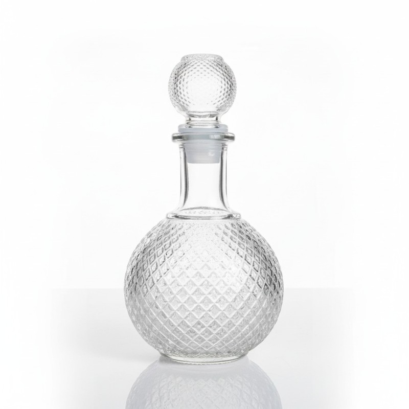 Picture of Premium Round Lead-Free Crystal Glass Whiskey Decanter with Airtight Silicone Stopper, Elegant Diamond Cut Design for Storing and Serving Bourbon, Scotch, Wine, Brandy, and Spirits in Home Bars and Special Occasions.-Multicolor