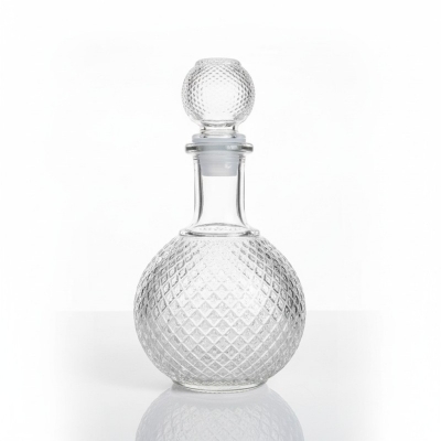 Picture of Premium Round Lead-Free Crystal Glass Whiskey Decanter with Airtight Silicone Stopper, Elegant Diamond Cut Design for Storing and Serving Bourbon, Scotch, Wine, Brandy, and Spirits in Home Bars and Special Occasions.-Multicolor