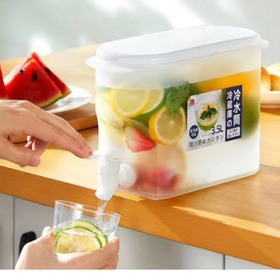 Picture of 3.5L Slim Refrigerator Water Dispenser with Push Tap Faucet, Leakproof Food Grade Plastic Juice Container Jar, Large Capacity Cold Beverage Kettle for Fridge Storage, Ideal for Lemonade, Iced Tea and Infused Water-Multicolor