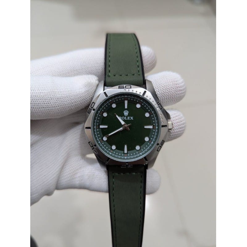Picture of Premium Men's Green Dial Sports Watch with Silver Stainless Steel Case and Durable Green Leather Strap, Waterproof Quartz Movement, Perfect for Casual and Formal Occasions, Stylish Men's Fashion Accessory Gift.-Green