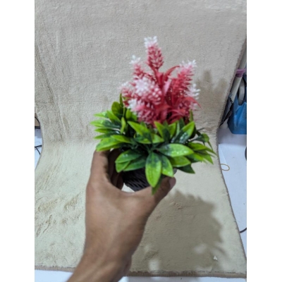 Picture of Artificial Mini Potted Plant with Pink and White Flowers in Black Woven Pot for Home and Office Decor-Multicolor