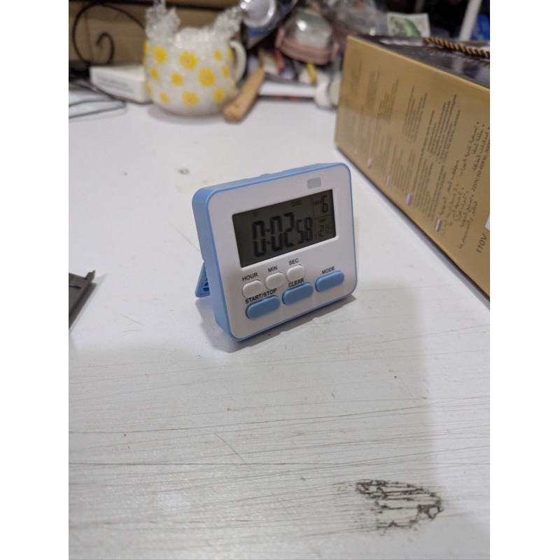 Picture of Premium Multifunctional 24-Hour Digital Kitchen Timer and Desktop Clock with Large LCD Display, Magnetic Back, Foldable Stand, Loud Alarm, and Silent Flashing Mode for Cooking, Baking, Sports, Study, and Laboratory Time Management-Multicolor
