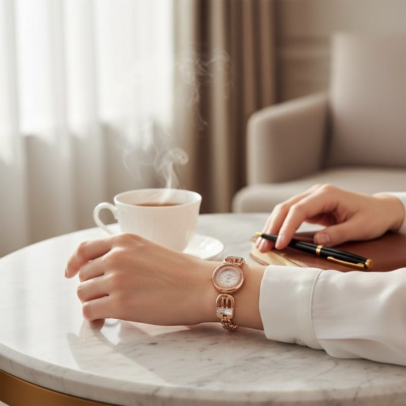 Picture of Luxury Rose Gold Women’s Bracelet Watch Featuring Crystal Accents Elegant Round Dial Premium Quartz Movement Stylish Fashion Jewelry Wristwatch Perfect Anniversary Gift for Her Trendy Ladies Accessory High Quality Finish.-Multicolor