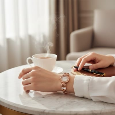 Picture of Luxury Rose Gold Women’s Bracelet Watch Featuring Crystal Accents Elegant Round Dial Premium Quartz Movement Stylish Fashion Jewelry Wristwatch Perfect Anniversary Gift for Her Trendy Ladies Accessory High Quality Finish.-Multicolor