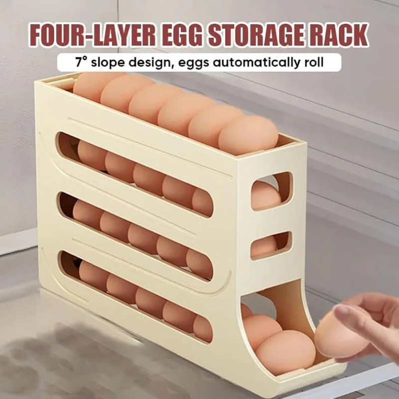Picture of Four-Layer Egg Storage Rack, Gravity Fed Egg Holder, Refrigerator Egg Storage Box, 4 Tier Rolling Egg Holder Dispenser, Auto Rolling Egg Holder for Fridge, Space Saving Egg Tray-Multicolor