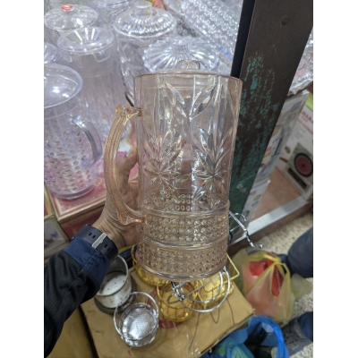 Picture of Durable Classic Crystal-Look 2L Plastic Water Jug with Lid | Premium BPA-Free Amber Beverage Pitcher for Kitchen Dining & Outdoor Entertaining | Stylish Hobnail Starburst Pattern Acrylic Design-Multicolor