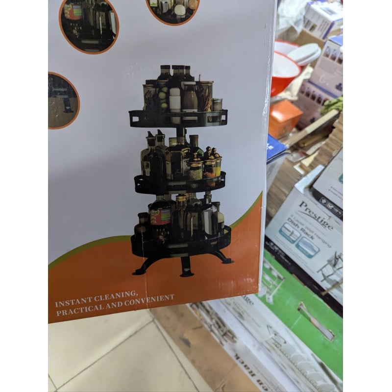 Picture of 3-Tier Rotating Spice Rack Organizer: Height-Adjustable, 360-Degree Revolving Lazy Susan for Kitchen Countertop & Cabinet Storage. Durable Carbon Steel Seasoning Condiment Shelf-Multicolor