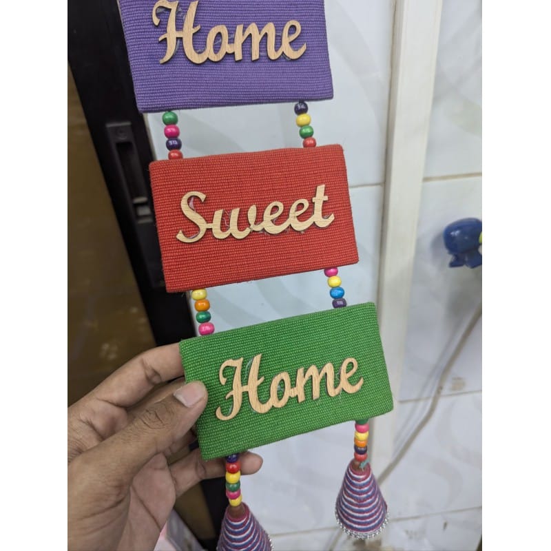 Picture of Handicraft jute material Home Sweet Home wall hanging for living room decoration to make your house look colorful and beautiful with premium quality handmade home decor item for every modern interior.-Multicolor