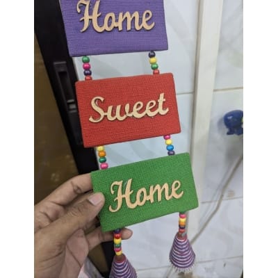 Picture of Handicraft jute material Home Sweet Home wall hanging for living room decoration to make your house look colorful and beautiful with premium quality handmade home decor item for every modern interior.-Multicolor