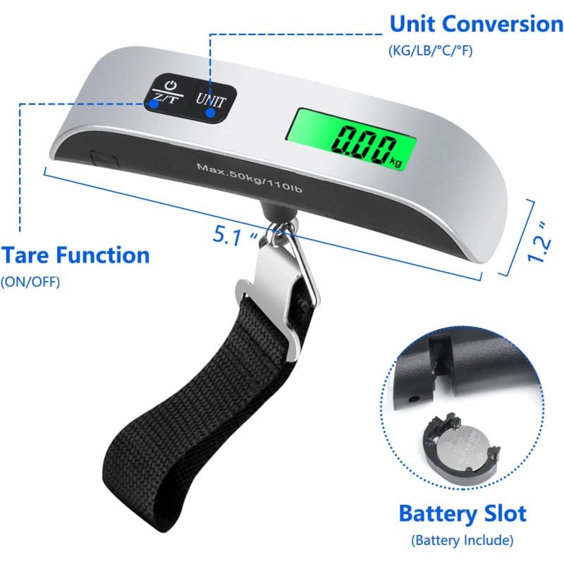 Picture of VIGIND Digital Luggage Scale Portable Handheld Baggage Electronic Scale for Travel Use 50kg 110lb Capacity with Backlit LCD Display High Precision Sensor and Built-in Temperature Sensor for Suitcases and Heavy Bags.-Multicolor