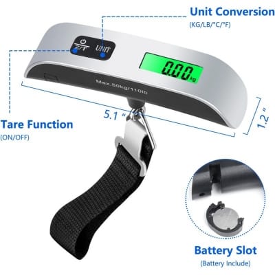 Picture of VIGIND Digital Luggage Scale Portable Handheld Baggage Electronic Scale for Travel Use 50kg 110lb Capacity with Backlit LCD Display High Precision Sensor and Built-in Temperature Sensor for Suitcases and Heavy Bags.-Multicolor