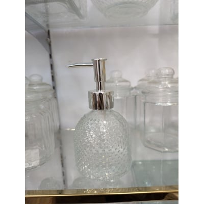 Picture of Glass Soap Dispenser with Rustproof Stainless Steel Pump for Bathroom Kitchen Countertop Decor Refillable Liquid Hand Soap Dispenser Lotion Shampoo Body Wash Bottle Bubble Texture Design-Multicolor