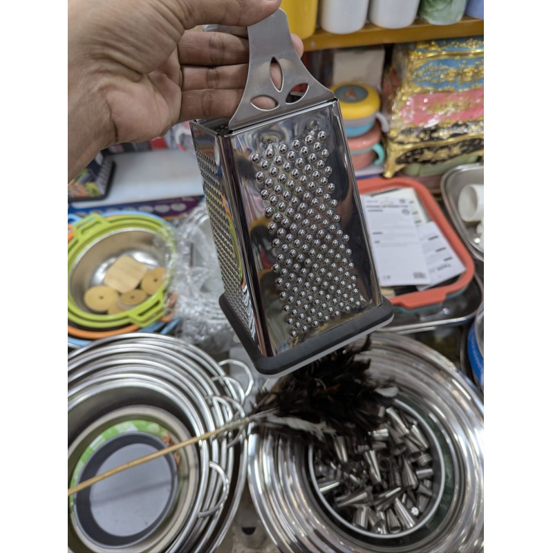 Picture of Premium Cuisinox 4-Sided Stainless Steel Box Grater and Vegetable Slicer with Ergonomic Handle and Non-Slip Base, Perfect Heavy-Duty Multi-Functional Kitchen Tool for Efficiently Shredding Cheese, Carrots, Potatoes, Ginger, and Zesting Citrus.-Silver
