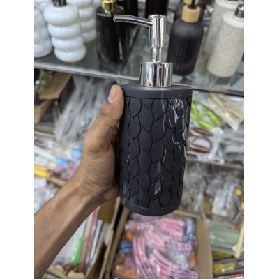 Picture of Premium Brooklyn Matte Black Polyresin Liquid Soap Dispenser with Chrome Pump and Textured Leaf Pattern for Bathroom Countertops, Kitchen Sinks, Hotels, Refillable Hand Wash Bottle, Durable and Stylish Home Decor Accessory-Black