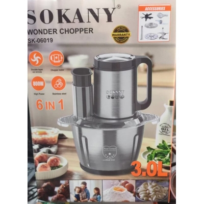 Picture of Buy Sokany SK-06019 Wonder Chopper 6-in-1 Food Processor in Bangladesh featuring 800W Copper Motor 3L Stainless Steel Bowl Double-Layer Four Blades for Meat Grinding Vegetable Chopping Blending Slicing and Easy Kitchen Prep-multiple