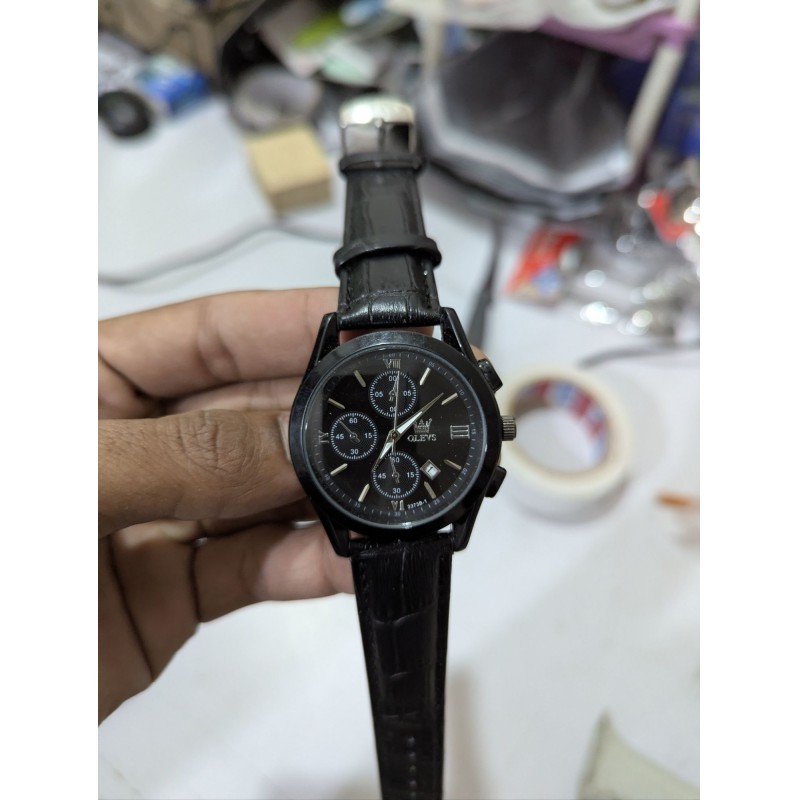 Picture of Luxury Men’s Chronograph Watch Featuring Black Dial with Luminous Hands Genuine Leather Strap Waterproof Quartz Movement Casual Business Wristwatch for Men Seeking Elegant Style and Precision Timekeeping Performance for Daily Wear.-Black