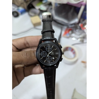 Picture of Luxury Men’s Chronograph Watch Featuring Black Dial with Luminous Hands Genuine Leather Strap Waterproof Quartz Movement Casual Business Wristwatch for Men Seeking Elegant Style and Precision Timekeeping Performance for Daily Wear.-Black