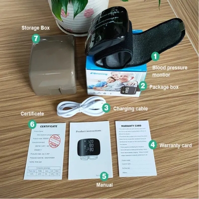 Picture of Portable Wrist Electronic Sphygmomanometer with Digital LCD Display and Automatic Inflation System for Precise At-Home Blood Pressure Monitoring, Pulse Rate Tracking, and Easy-to-Read Health Data Analysis for All Adult Users.-Multicolor