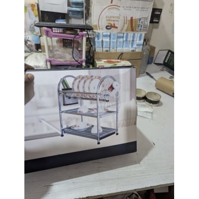 Picture of Binca High Quality 3-Tier Stainless Steel Kitchen Dish Rack Organizer | Rust-Resistant Dish Drainer with Cutlery Utensil Holder, Plate Shelf, and Draining Board | Space-Saving, Durable Kitchenware Solution-Silver