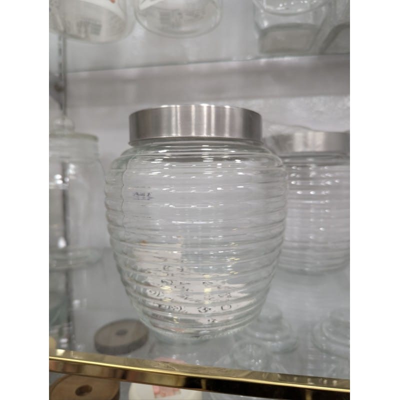 Picture of Airtight Glass Cookie Jar with Stainless Steel Lid for Kitchen Countertop Storage, Perfect Round Ribbed Candy Jar and Food Container for Keeping Homemade Chocolate Chip Cookies Fresh and Crispy Longer.-Multicolor