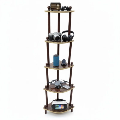 Picture of Premium 5-Layer Partex Corner Shelf for Home Decoration with Golden Border | Buy this stylish wooden floor-standing book shelf and multipurpose corner rack for living room and bedroom storage in Bangladesh.-Multicolor