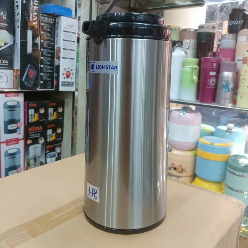 Picture of Lion Star 1.6L Flask - Double Wall Vacuum Insulation, Leak-Proof with Glass Refill, Portable & Stylish Design, Silver Body, Durable Plastic Handle, Eco-Friendly, Ideal for Hot & Cold Beverages-Multicolor