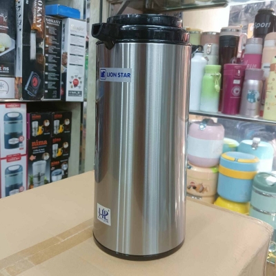 Picture of Lion Star 1.6L Flask - Double Wall Vacuum Insulation, Leak-Proof with Glass Refill, Portable & Stylish Design, Silver Body, Durable Plastic Handle, Eco-Friendly, Ideal for Hot & Cold Beverages-Multicolor