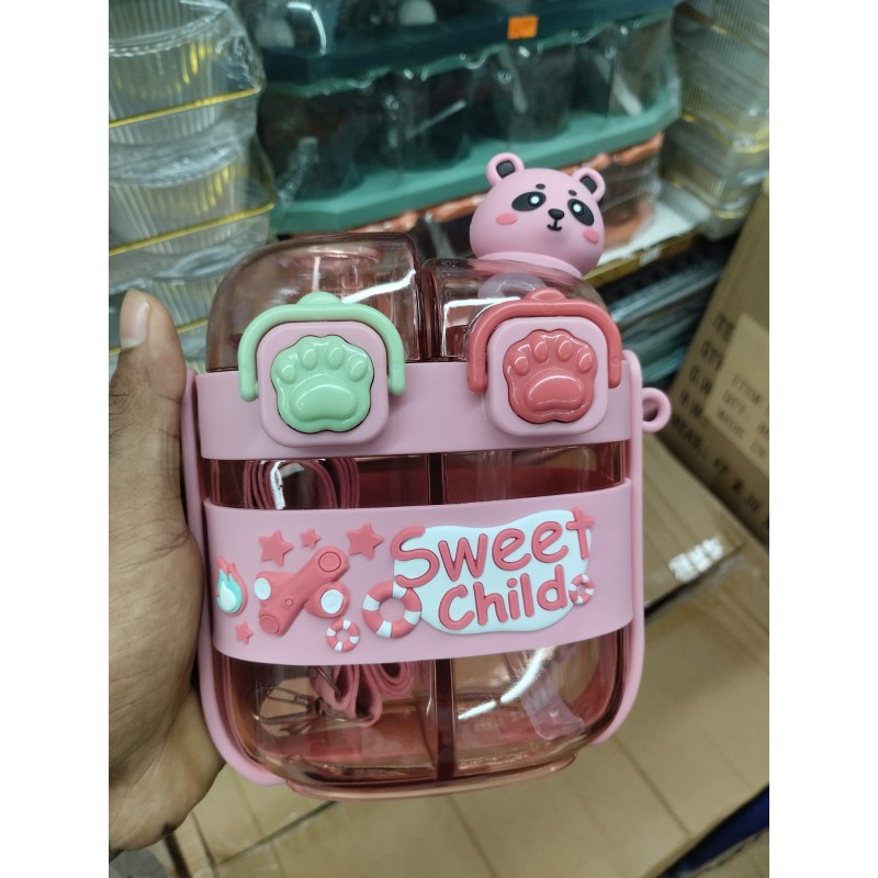 Picture of 500ml Kids Cartoon Panda Water Bottle with Straw | Cute Plastic Drinking Cup for Children | Durable Food Grade Material | Portable Double Drink Mug for School Travel Home Daily Use Pink-pink